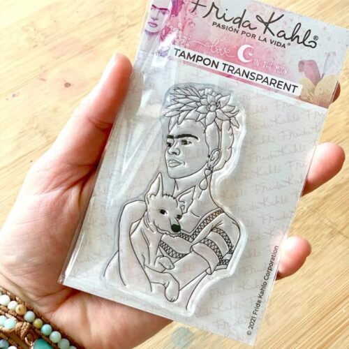 Acrylstempel: Love in the Moon – Frida Kahlo – Frau mit Hund