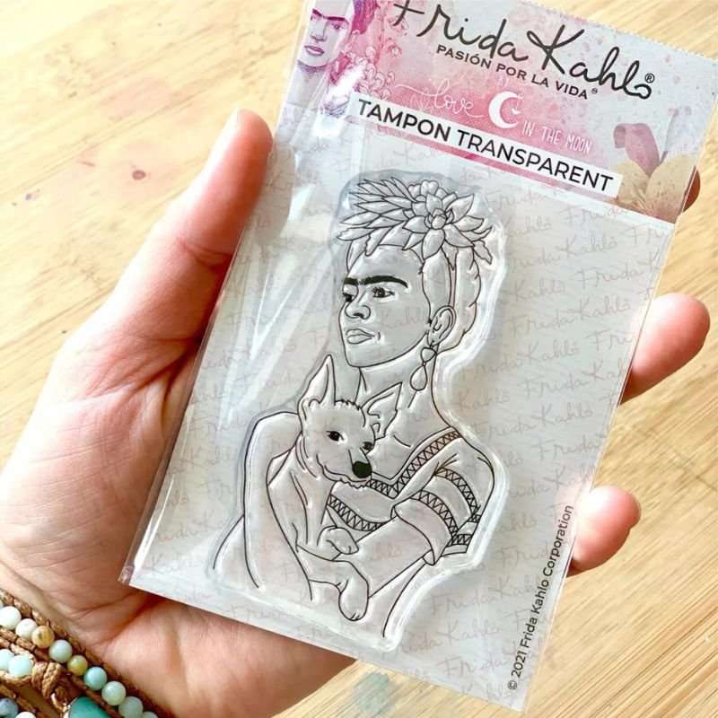 Acrylstempel: Love in the Moon - Frida Kahlo - Frau mit Hund