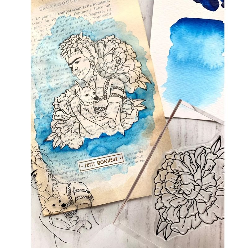 Acrylstempel: Love in the Moon - Frida Kahlo - Frau mit Hund – Bild 5