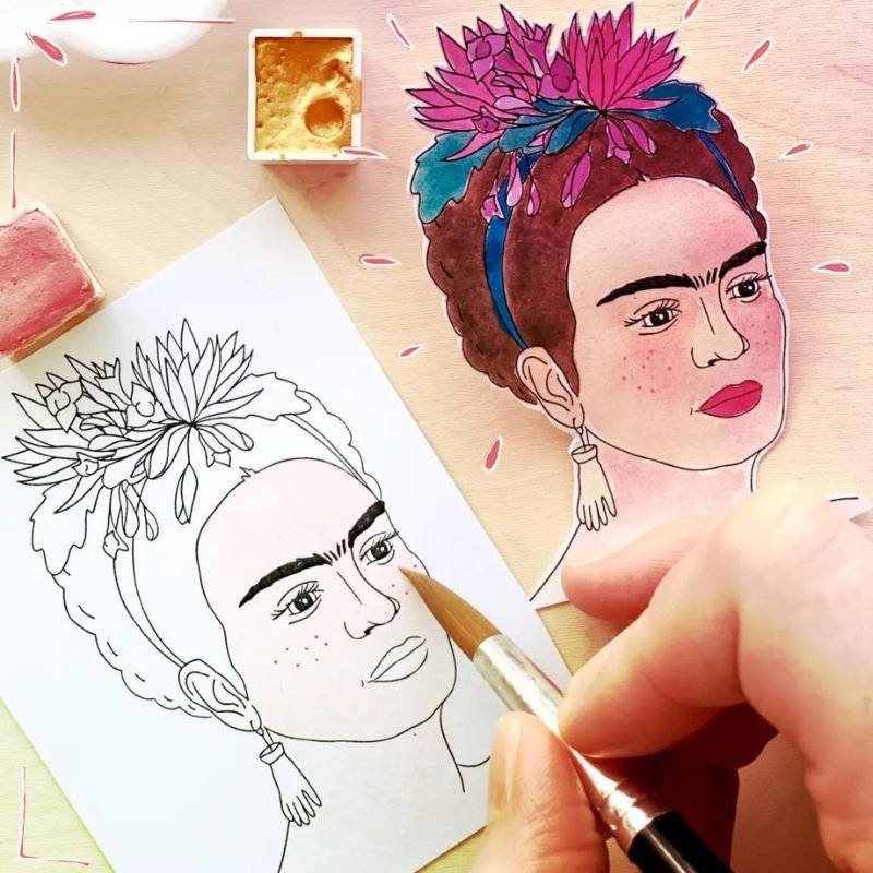 Acrylstempel: Love in the Moon - Frida Kahlo - Die schöne Frida – Bild 3