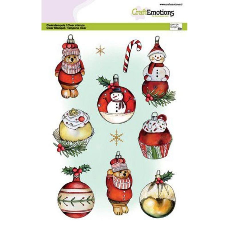 Acrylstempel: CraftEmotions - Clearstamps A5 - Weihnachtskugeln - Schneemann - Bär