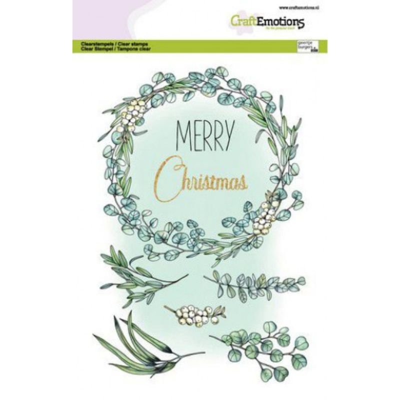 Acrylstempel: CraftEmotions - Eukalyptuskranz - Merry Christmas