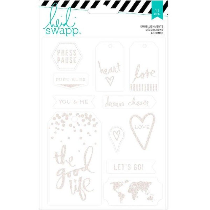 Heidi Swapp – Wanderlust – White Flocked Acrylic Embellishments 11 pcs