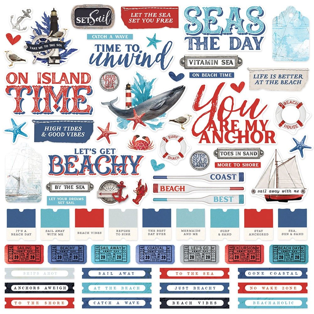 Aufkleber: Simple Stories - Simple Vintage Vintage Seas - Cardstock Stickers