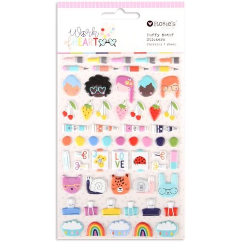Rosie’s Studio Work Of Heart Puffy Mini-Motif-Sticker – Kleine dimensionale Pink-Rot-Icons