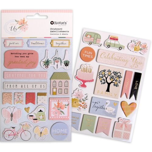 Rosie’s Studio This Is Us Chipboard-Embellishments – 2 Bögen Modern-Warm-Scrapbook-Deko