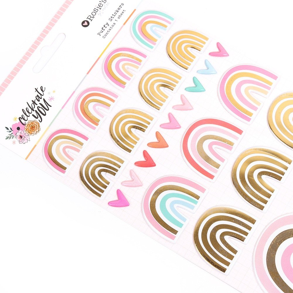 Celebrate You Puffy Regenbogen-Sticker – Detailansicht