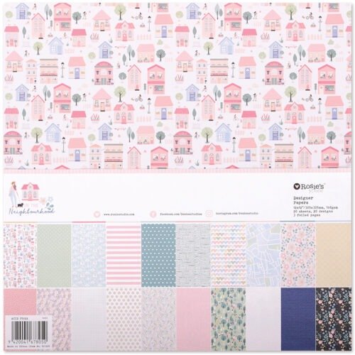 Rosie’s Studio In the Neighbourhood Designpapier-Pack 12×12″ – 20 Blatt Vintage-Scrapbook-Papier