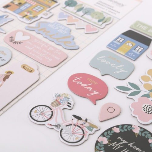 Rosie’s Studio In the Neighbourhood Chipboard-Embellishments – 2 Bögen Vintage-Scrapbook-Deko