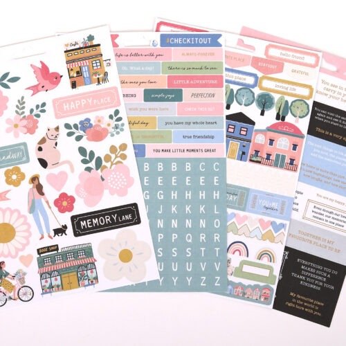 Rosie’s Studio In the Neighbourhood Cardstock-Sticker-Pack – 4 Bögen Vintage-Scrapbook-Sticker