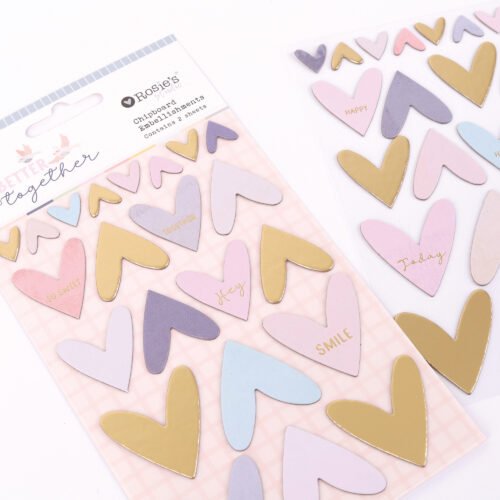 Rosie’s Studio – Better Together – Chipboard-Herz-Embellishments (2 Bögen)