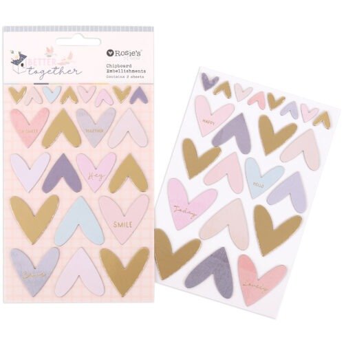 Rosie’s Studio – Better Together – Chipboard-Herz-Embellishments (2 Bögen)