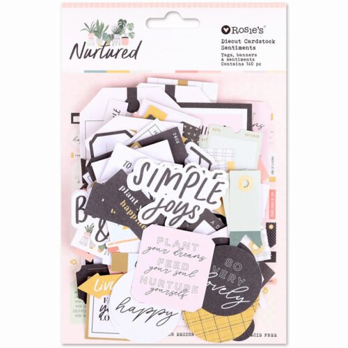 Rosie’s Studio – Nurtured – Diecut Cardstock Ephemera Sentiments (140 Stück)