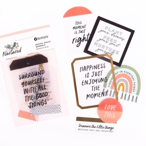 Rosie’s Studio – Nurtured – Foil Acetate Sentiments (12 Stück)
